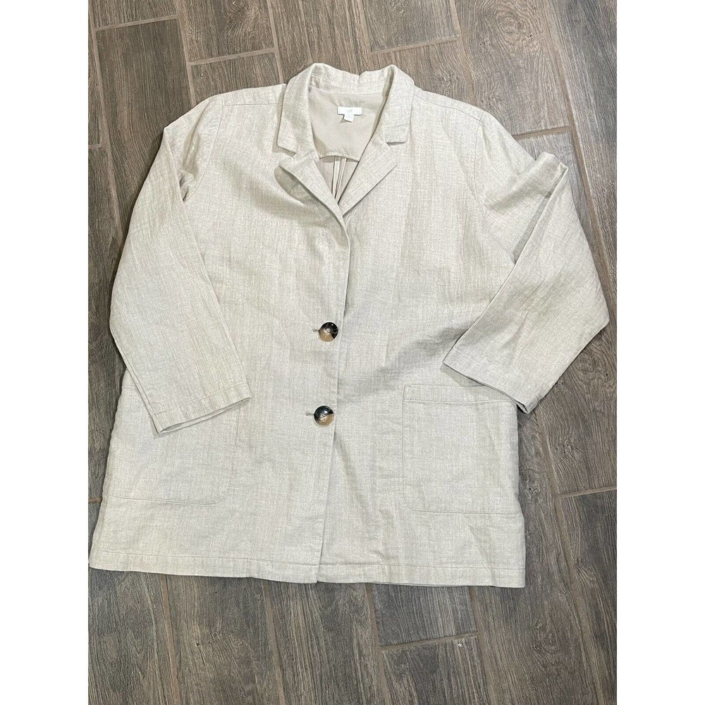 J. Jill Tan Linen/Cotton Size XL Boyfriend 2-Button Blazer
